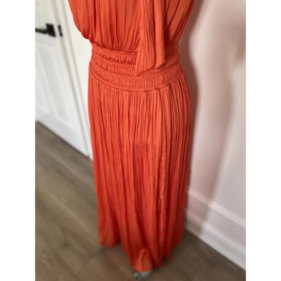 BCBGMaxAzria - Orange Halter Neck Maxi Dress with Side Slit, size M - Picture 6 of 12